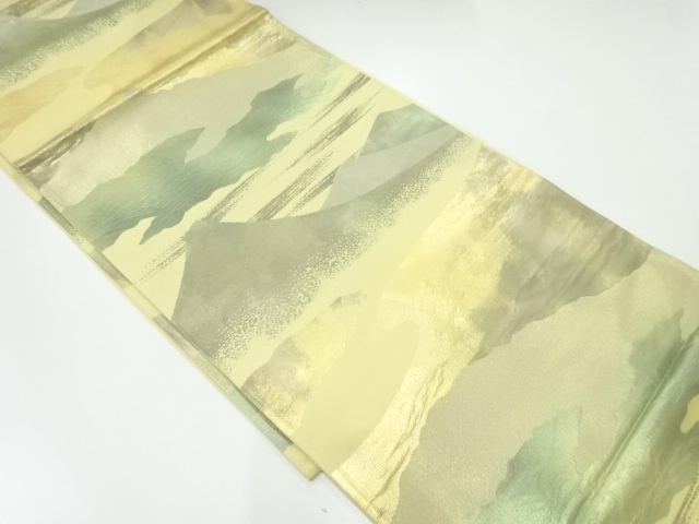 アンティーク　霞に山並み模様織出し袋帯（材料）